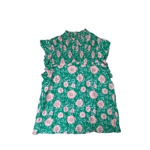 THML Smocked Flutter Sleeve Top Green Pink Floral Size Large